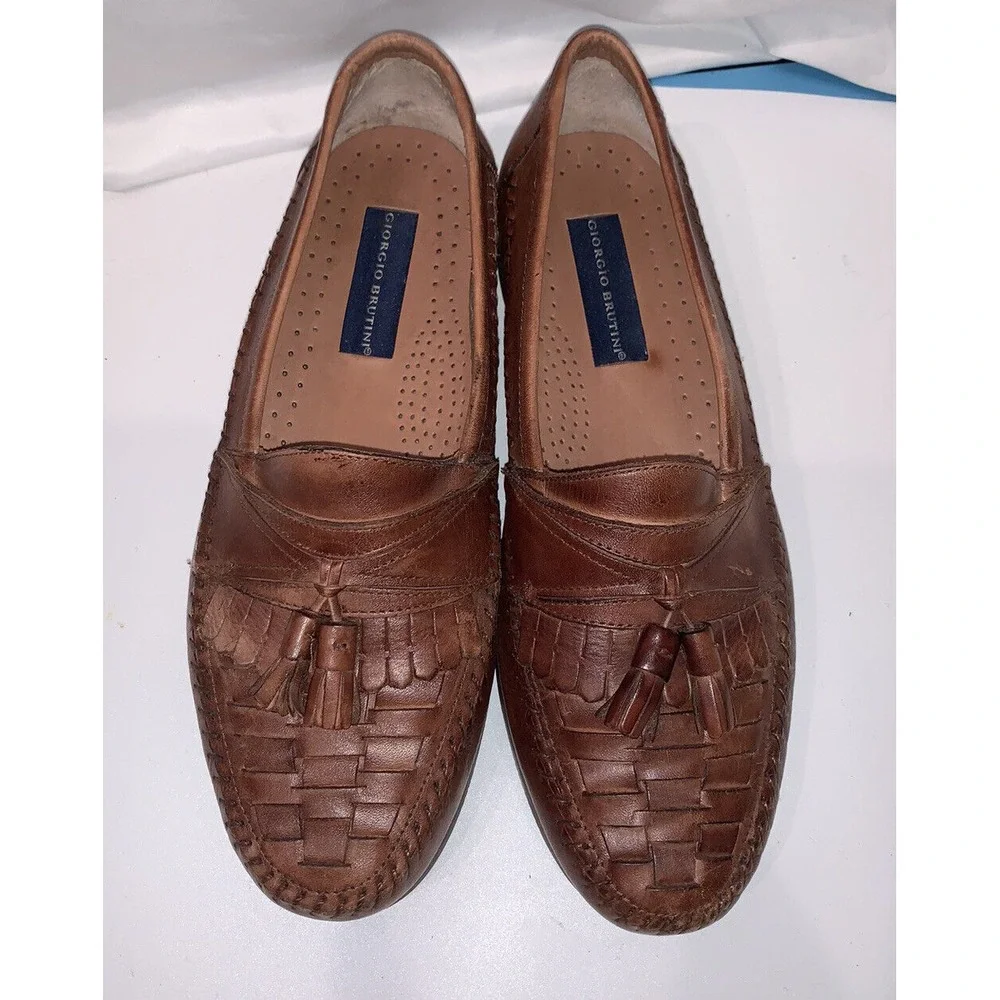 GIORGIO BRUTINI NEWARK BROWN TASSEL LEATHER‎ LOAFERS/SHOES mens 9.5  Very Nice